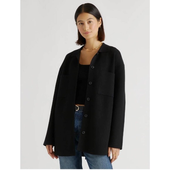 Quince Tops - Quince Eco-Knit Milano Stitch Oversized Black Shirt Jacket XL